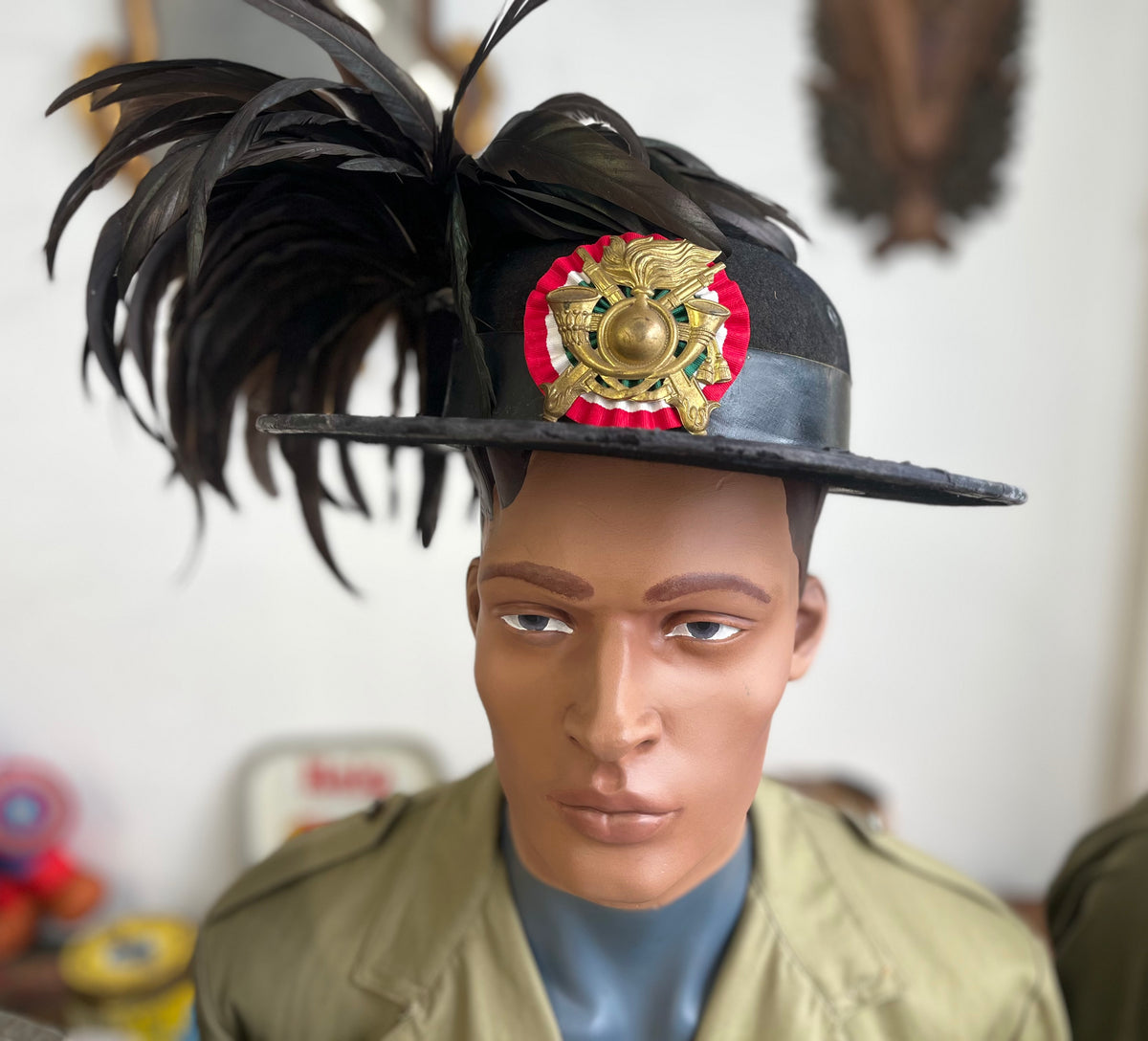 Cappello Bersagliere Militare Originale "Vaira" Completo di Piumetto e Fregio