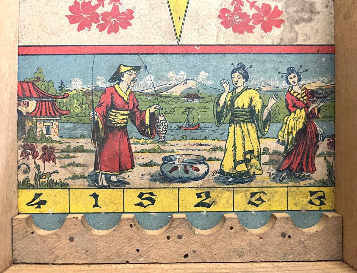 Antico Flipper da Tavolo Bagatelle in Legno - Primi '900, Motivo Orientale