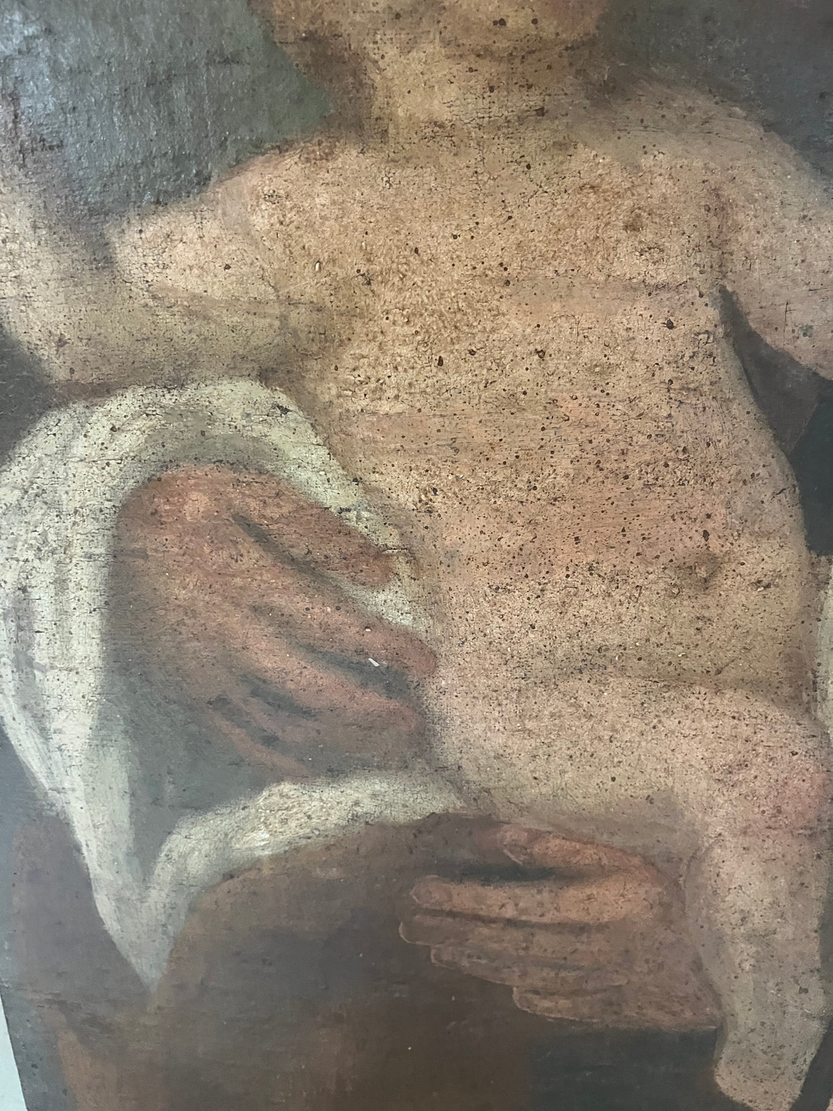 Dipinto Antico San Giuseppe con verga e Bambino, Olio su Tela Fine '700 / Primo '800