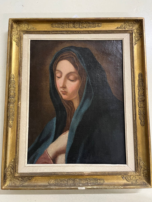 Dipinto Antico del '600 - Vergine Addolorata (Ambito di Carlo Dolci), Olio su Tela con Cornice Dorata