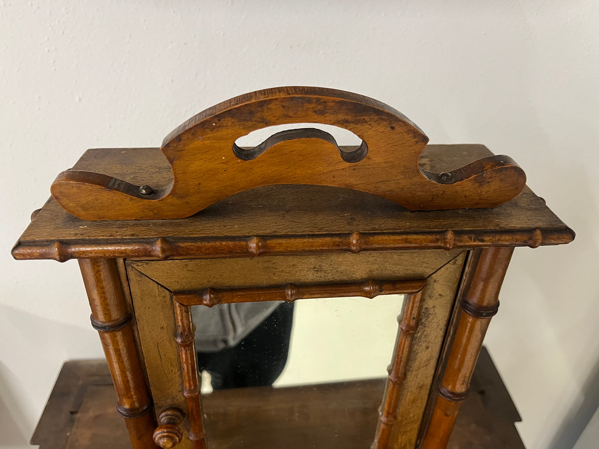 Antique French Faux Bamboo Cabinet – Specchiera e Armadietto da Muro o Tavolo, XIX Secolo