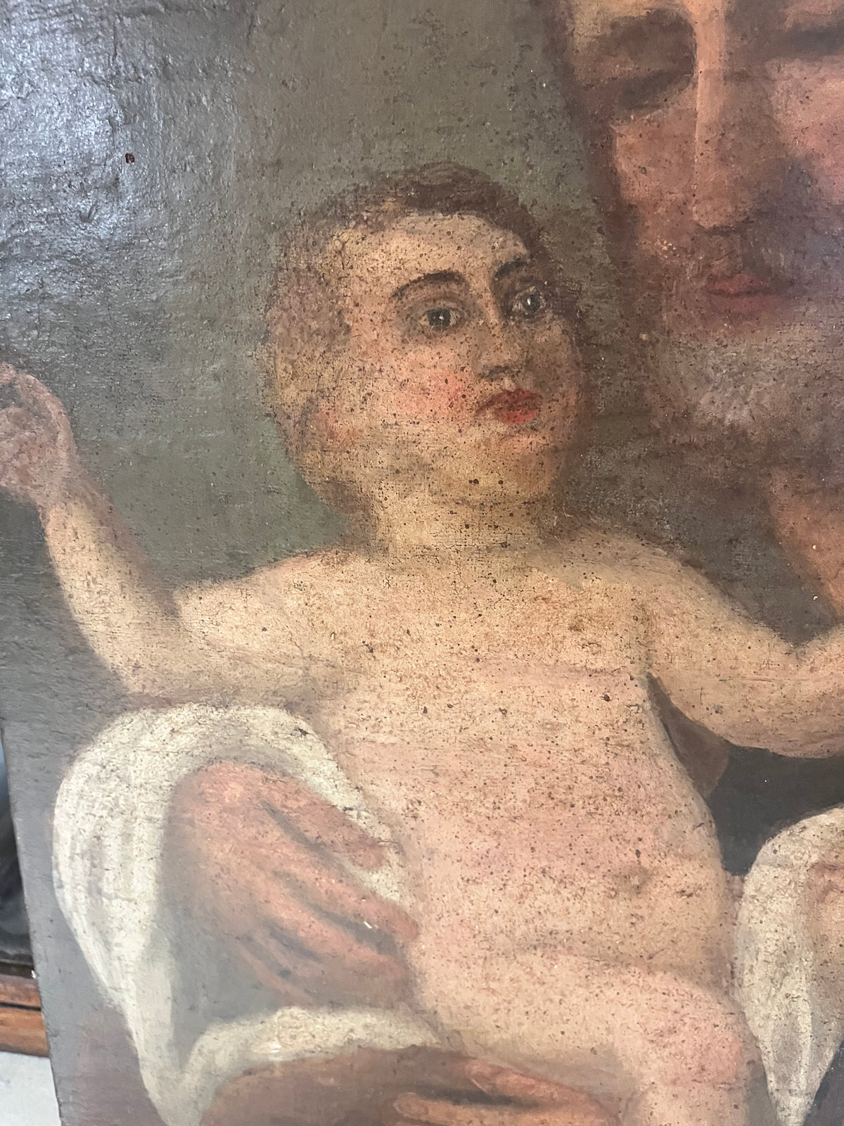 Dipinto Antico San Giuseppe con verga e Bambino, Olio su Tela Fine '700 / Primo '800