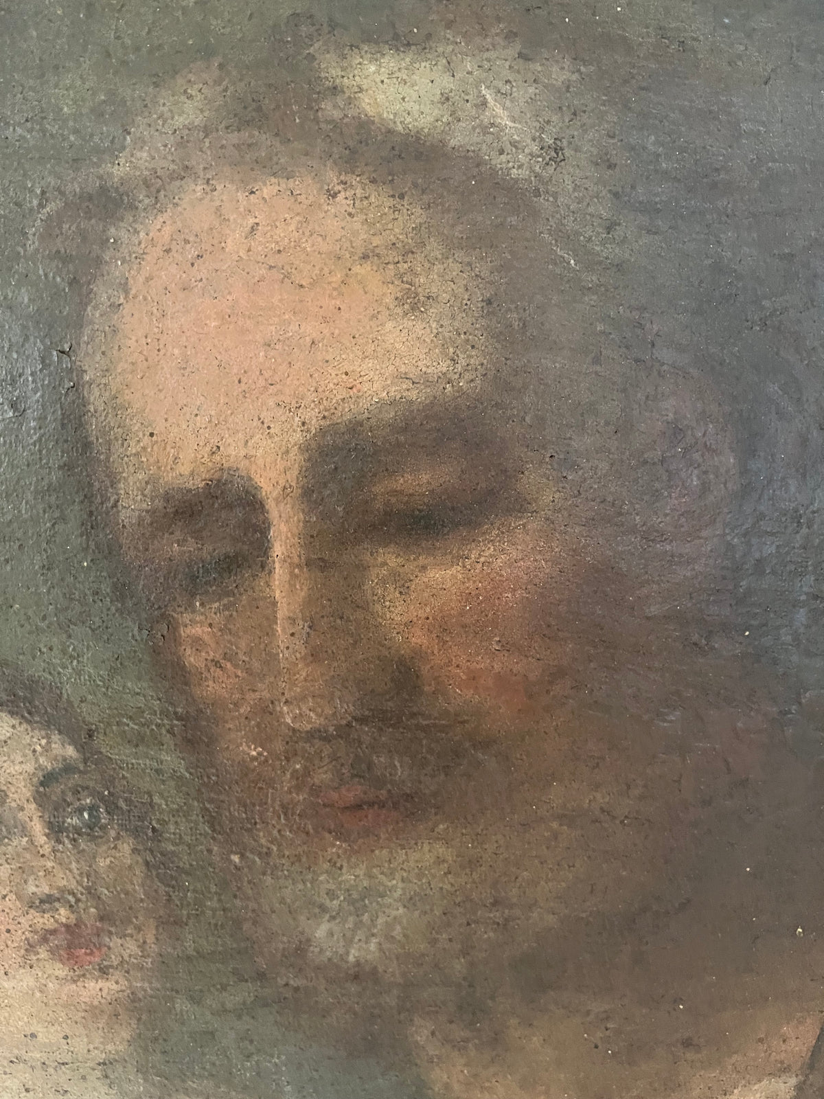 Dipinto Antico San Giuseppe con verga e Bambino, Olio su Tela Fine '700 / Primo '800