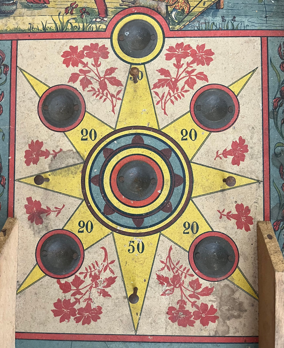 Antico Flipper da Tavolo Bagatelle in Legno - Primi '900, Motivo Orientale