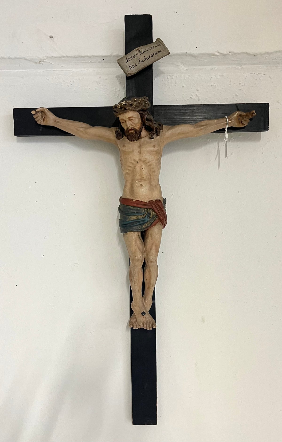 Crocifisso Antico in Legno Policromo – Artigianato Tirolese / Val Gardena, Fine '800