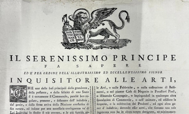 Proclamation of the Republic of Venice 1784 - Inquisitor of the Arts - Andrea Tron