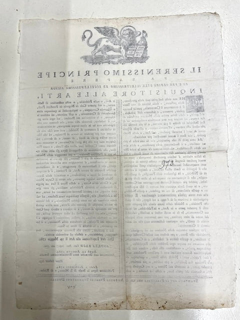 Proclamation of the Republic of Venice 1784 - Inquisitor of the Arts - Andrea Tron